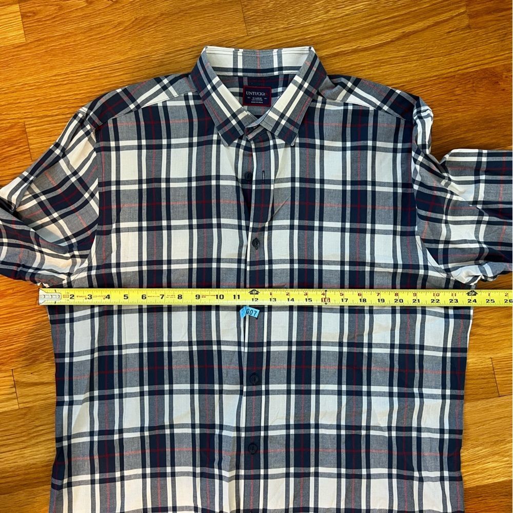UNTUCKit Mens Shirt Long Sleeves Button Up Cotton Plaid Navy White Size XL - Picture 6 of 8